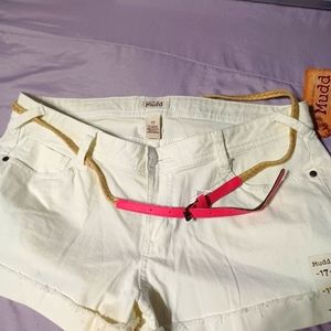 Mudd cotton white denim type short belted, with tags size 17